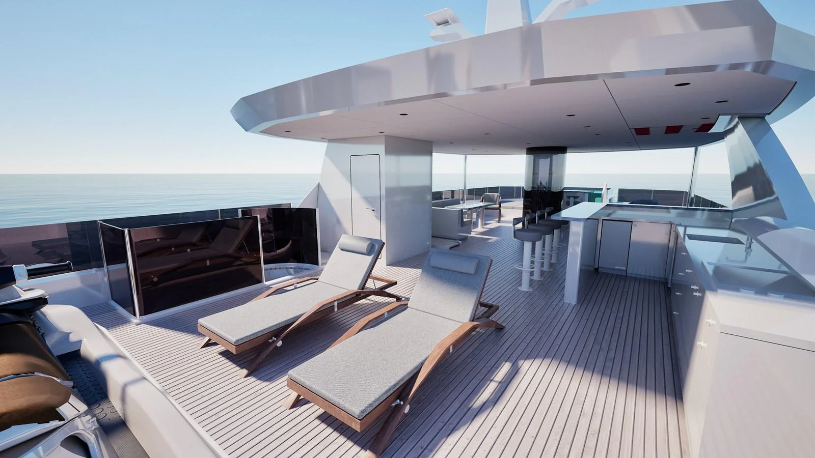 a room with a large bed and desks aboard E SERIES 40 Yacht for Sale