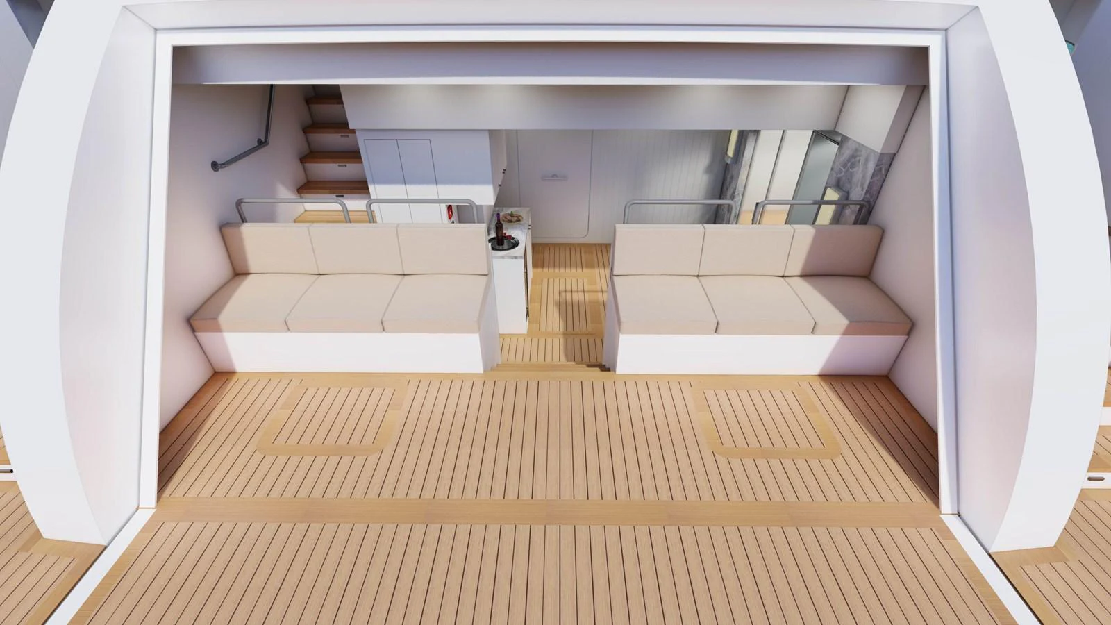a room with a staircase and a couch aboard E SERIES 40 Yacht for Sale