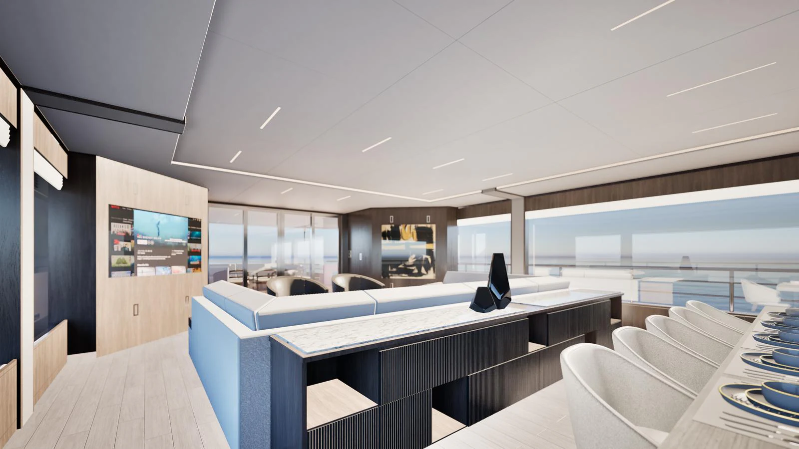 a room with a desk and chairs aboard E SERIES 40 Yacht for Sale