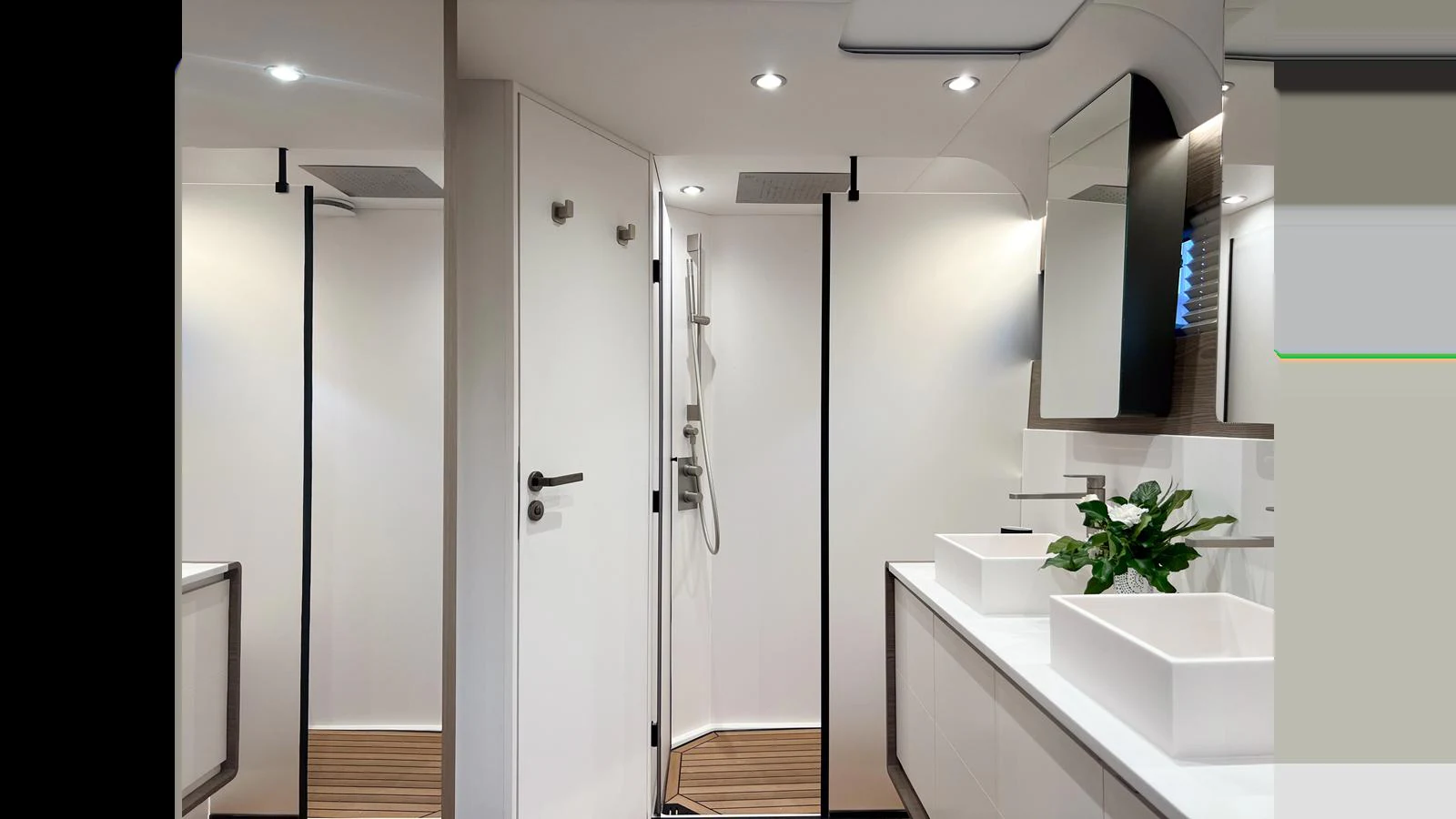 a bathroom with a sink and a shower aboard GUNBOAT 72 Yacht for Sale