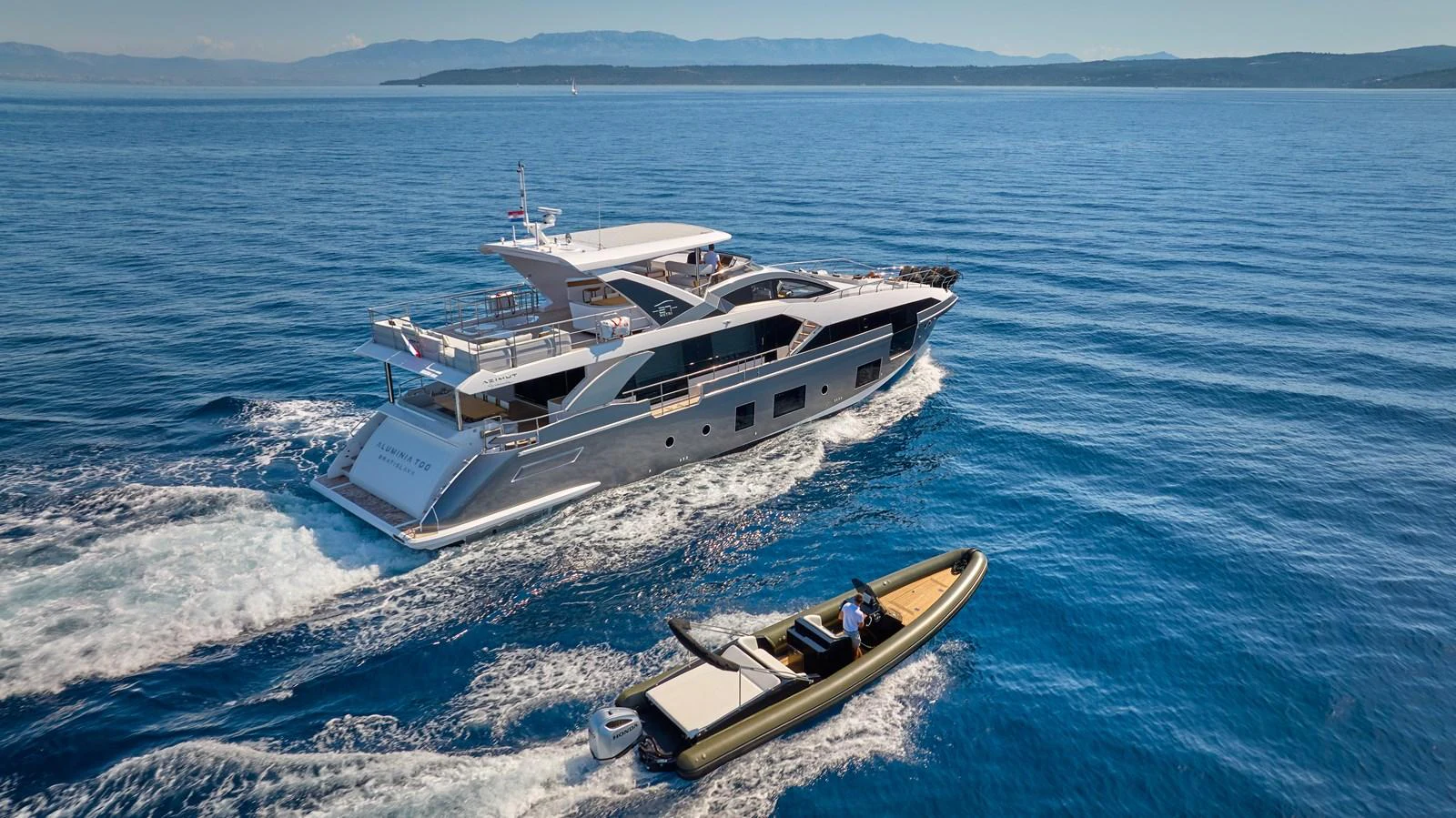 a boat in the water aboard ALUMINIA TOO Yacht for Sale