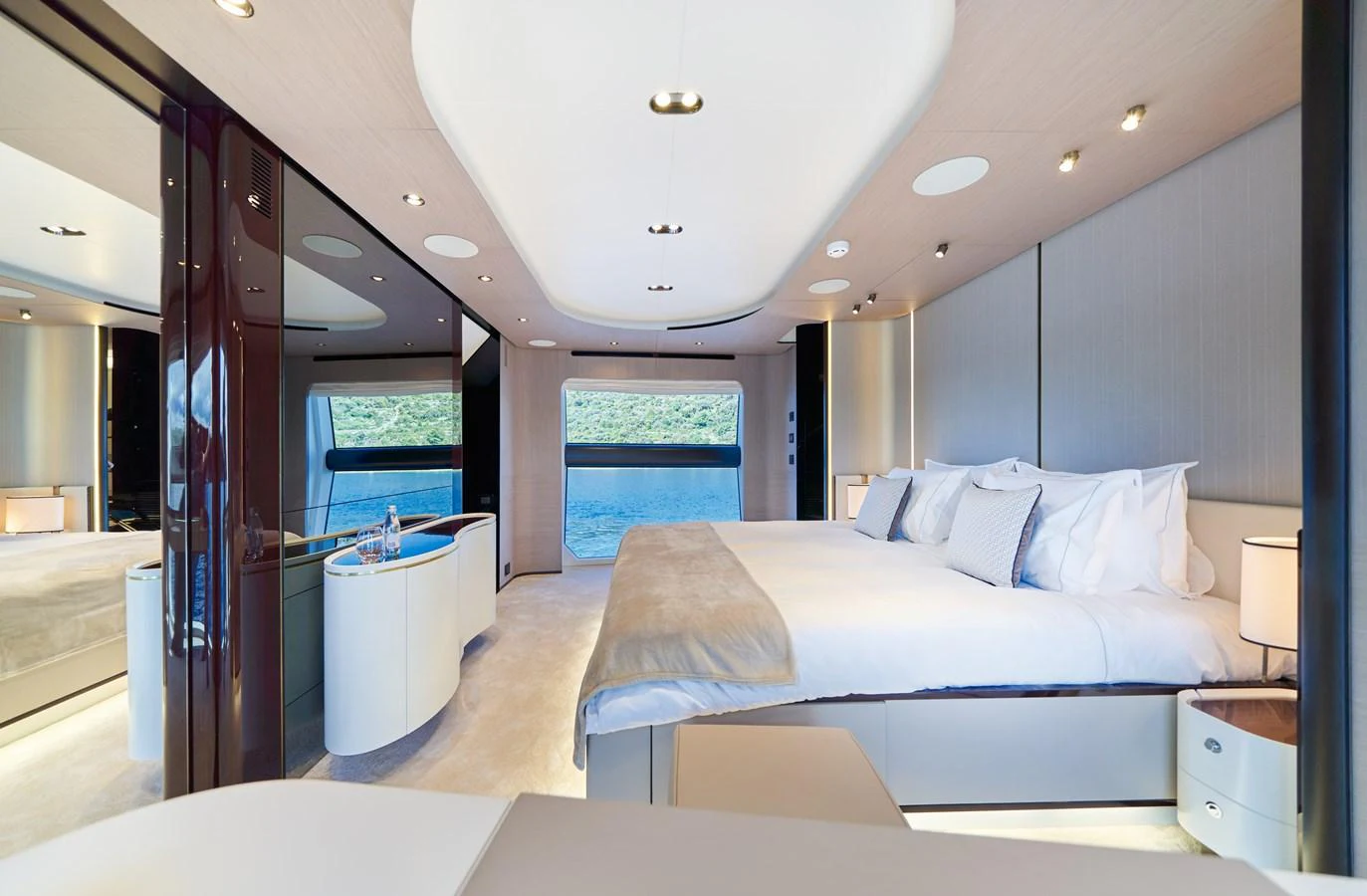 a room with a bed and a television aboard ALUMINIA TOO Yacht for Sale