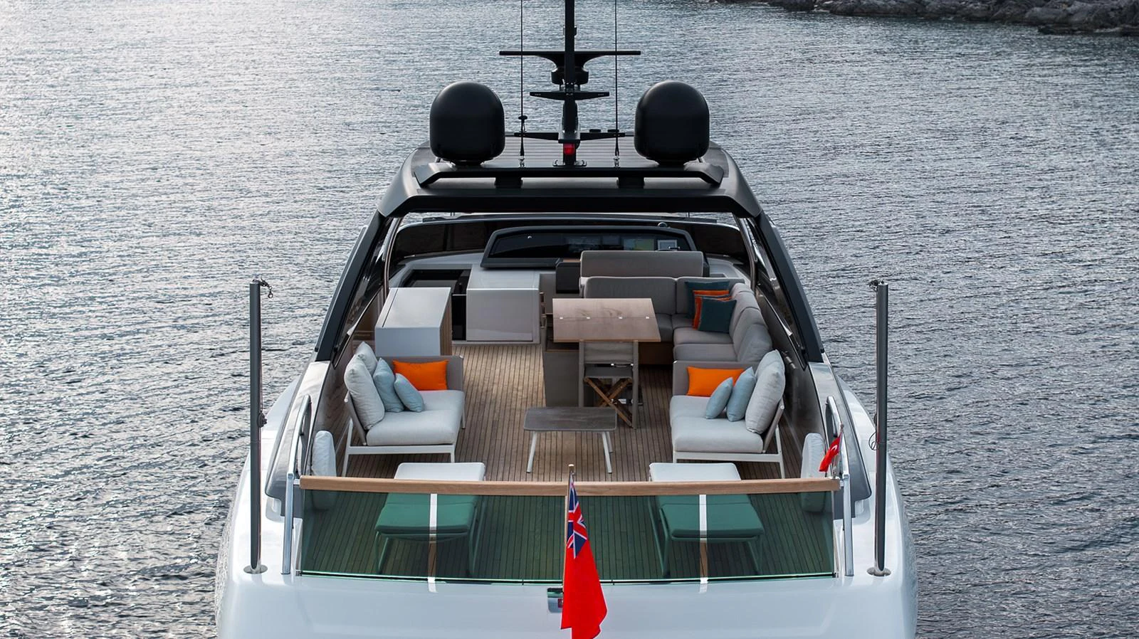 a boat with chairs and tables on the water aboard JOURNEY Yacht for Sale