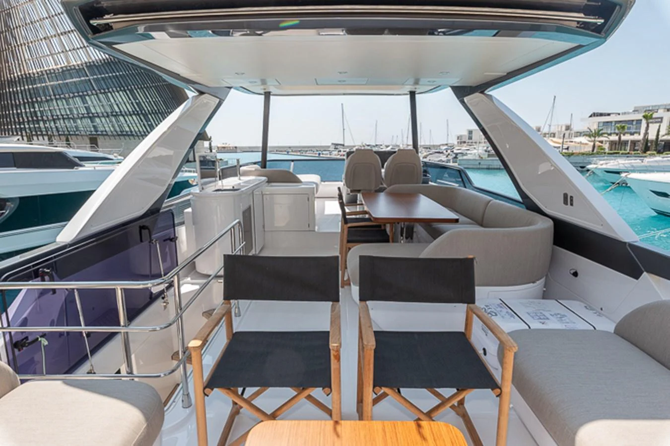 a boat with chairs and tables aboard PRINCEPESSA Yacht for Sale