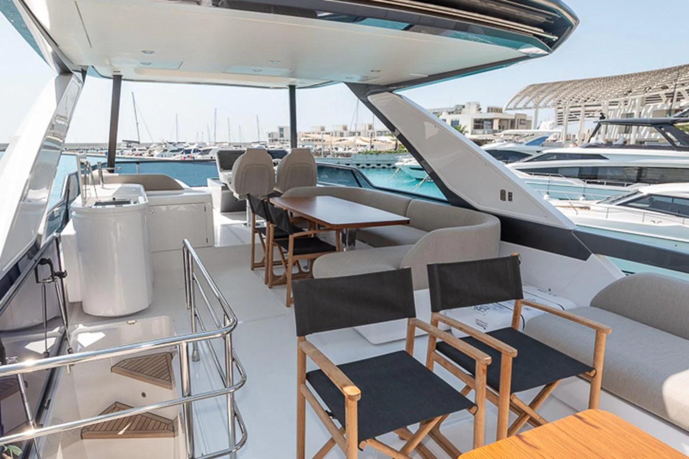 a boat with chairs and tables aboard PRINCEPESSA Yacht for Sale