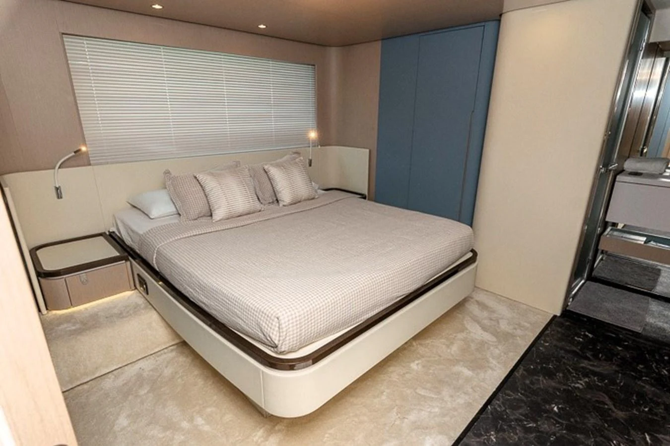 a bed in a room aboard PRINCEPESSA Yacht for Sale