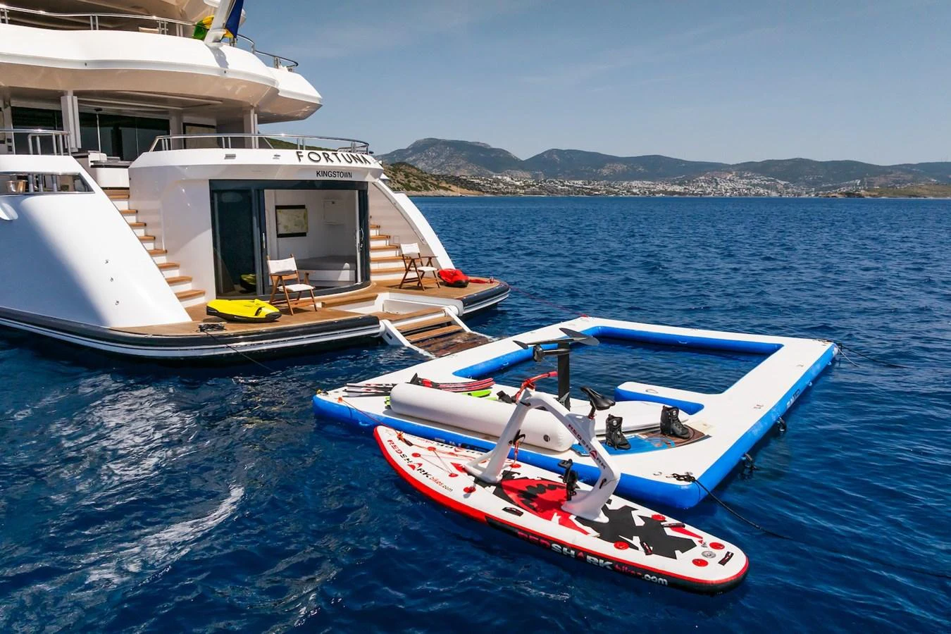 a boat on the water aboard FORTUNA Yacht for Sale