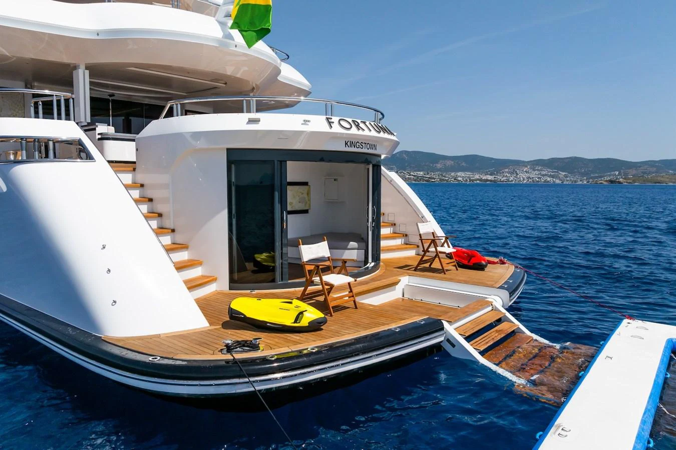 a boat on the water aboard FORTUNA Yacht for Sale