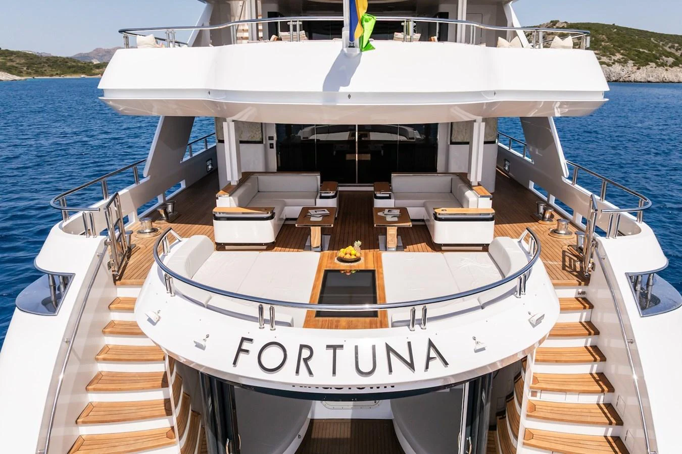 a boat on the water aboard FORTUNA Yacht for Sale