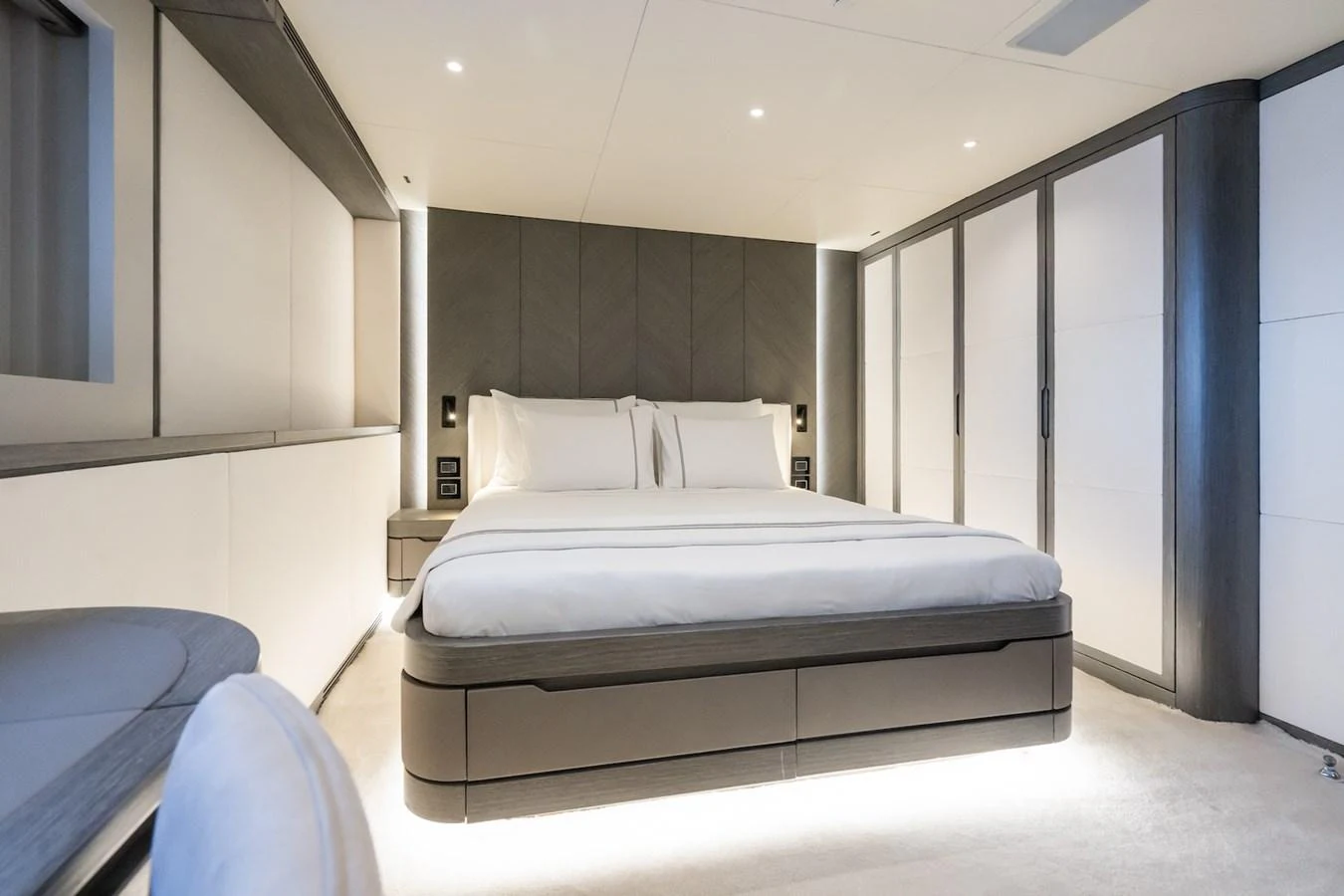 a bed in a room aboard FORTUNA Yacht for Sale