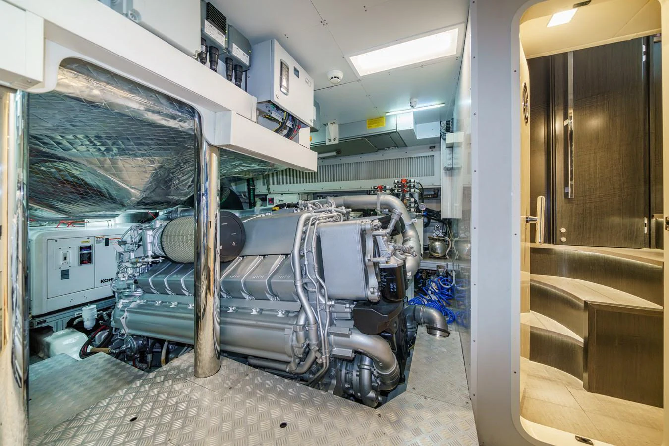 The engine room showcases the yacht's powerful machinery and advanced engineering. aboard MAVIS Yacht for Sale
