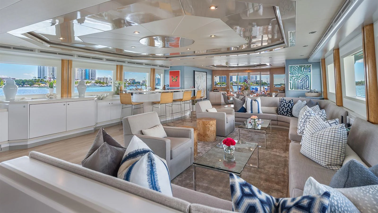 a living room with a large window aboard SURINA Yacht for Sale