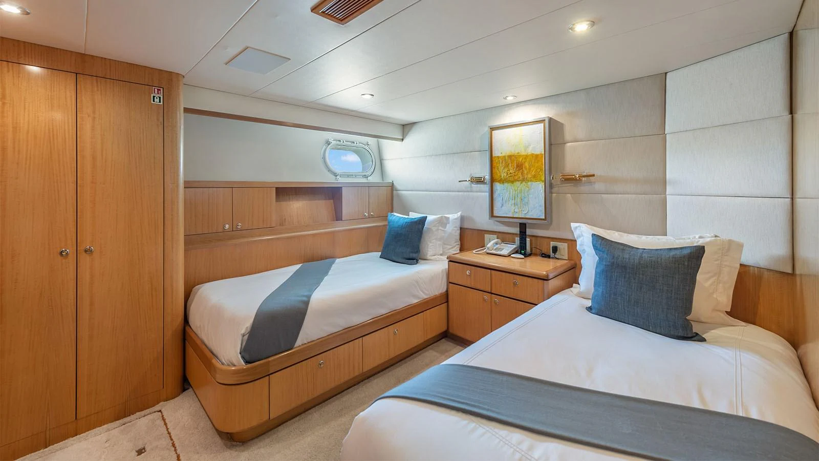 a room with two beds aboard SURINA Yacht for Sale