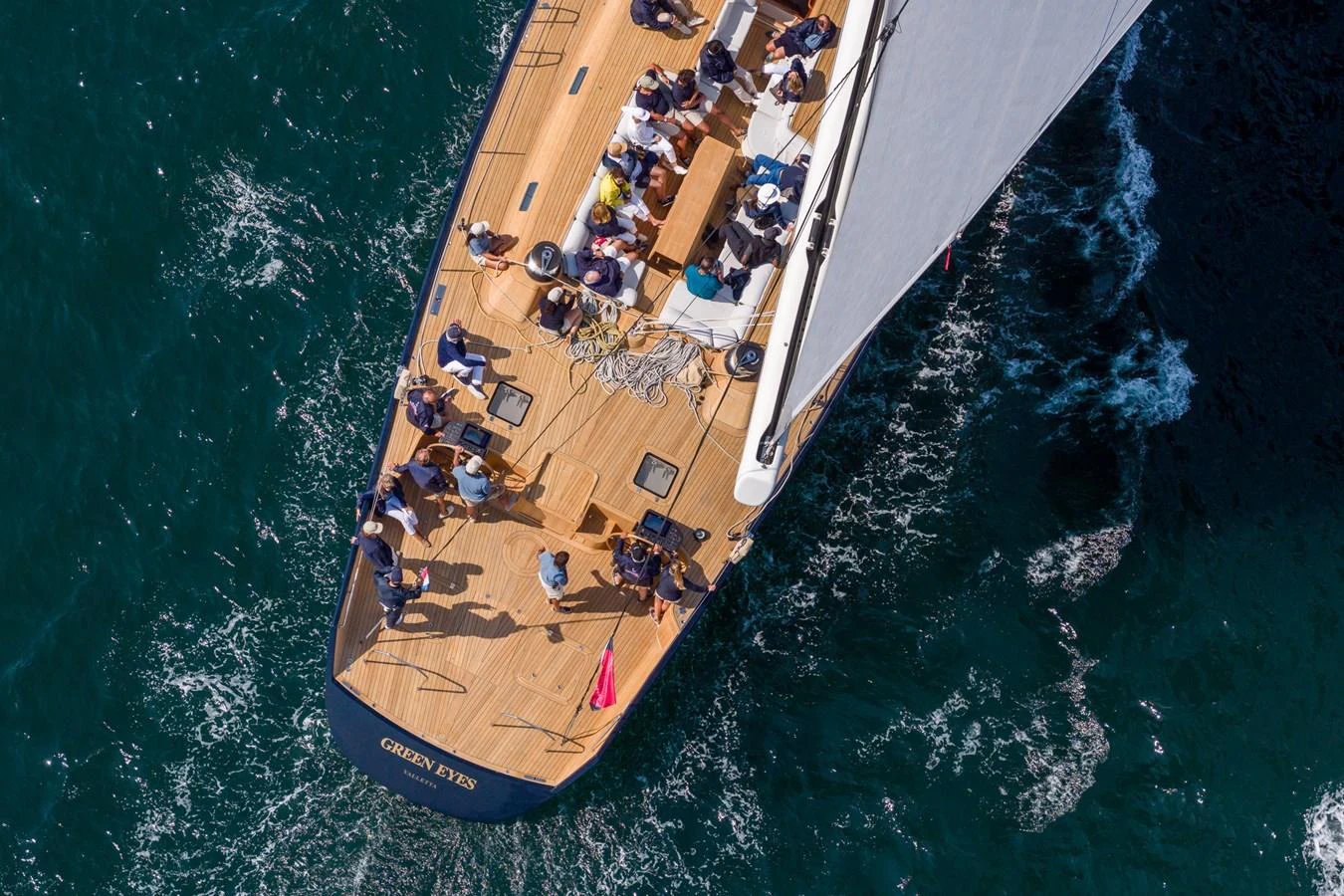 a high angle view of a boat aboard GREEN EYES Yacht for Sale