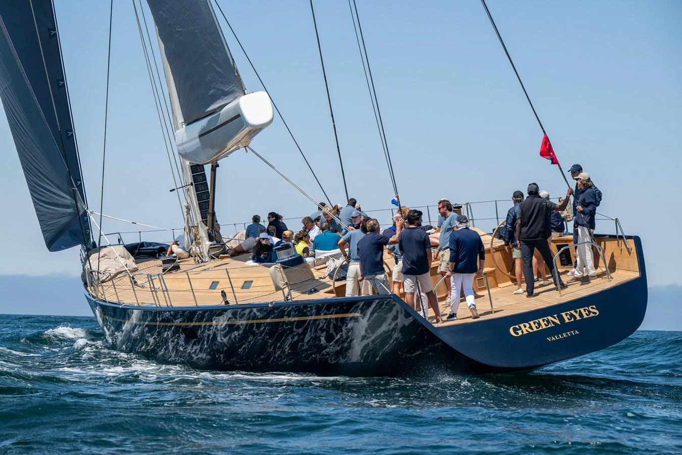 a group of people on a sailboat aboard GREEN EYES Yacht for Sale
