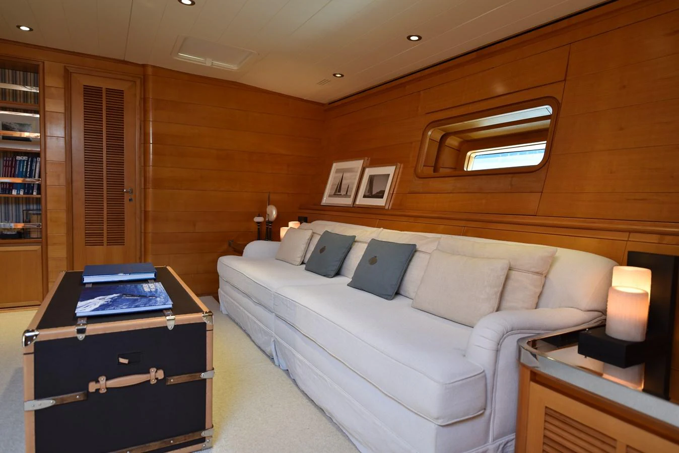 a bed in a room aboard GREEN EYES Yacht for Sale