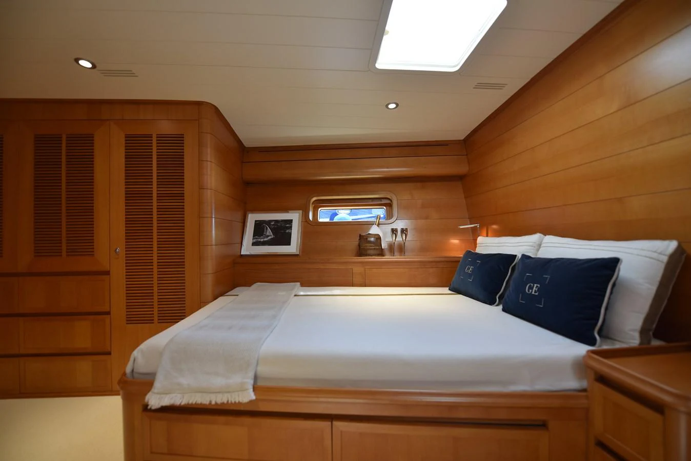 a bed in a cabin aboard GREEN EYES Yacht for Sale
