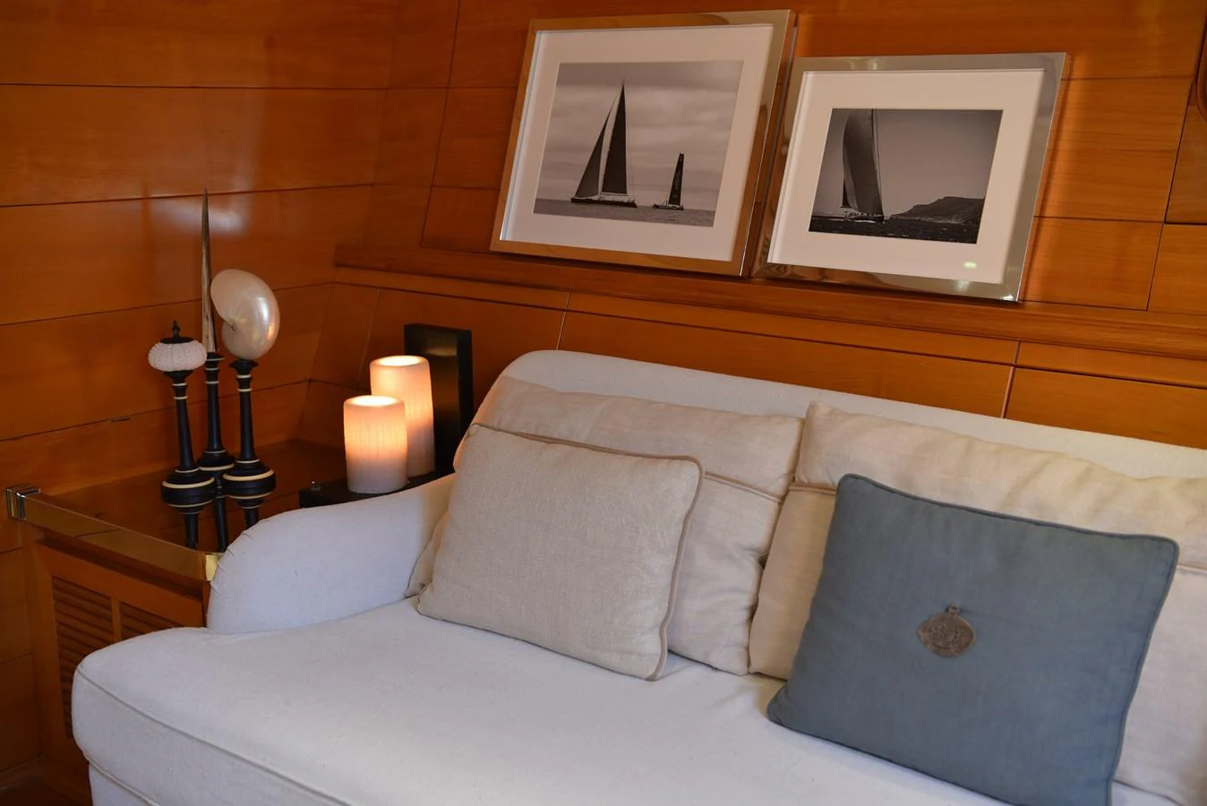 a bed with pillows and a pillow aboard GREEN EYES Yacht for Sale
