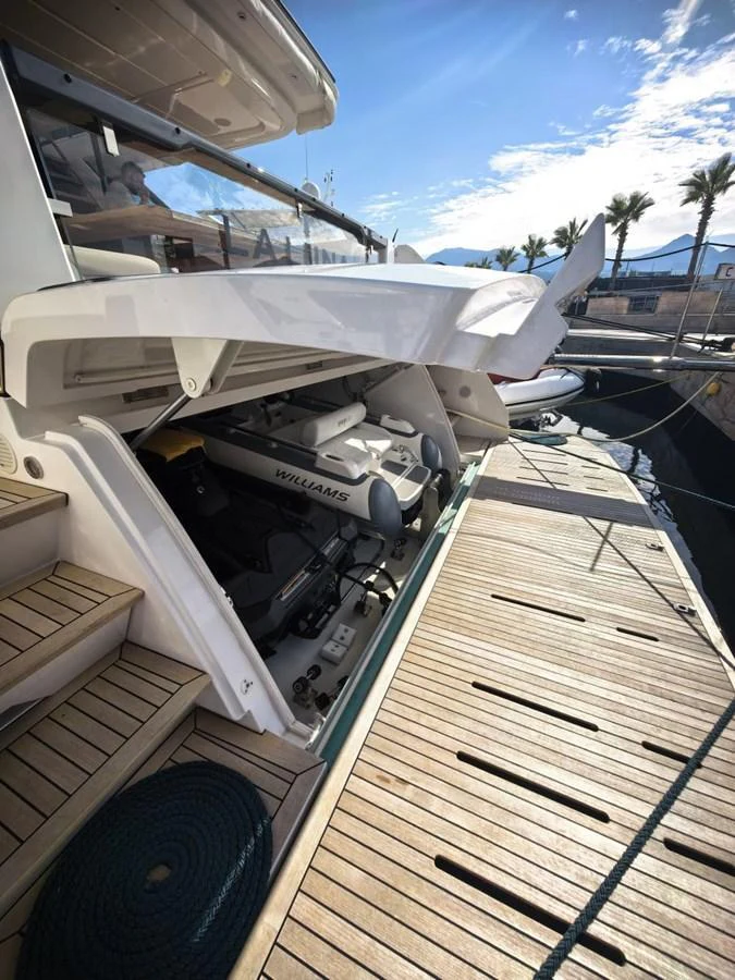 The yacht features a well-equipped tender garage with a Williams tender ready for use. aboard TBN 860 Yacht for Sale
