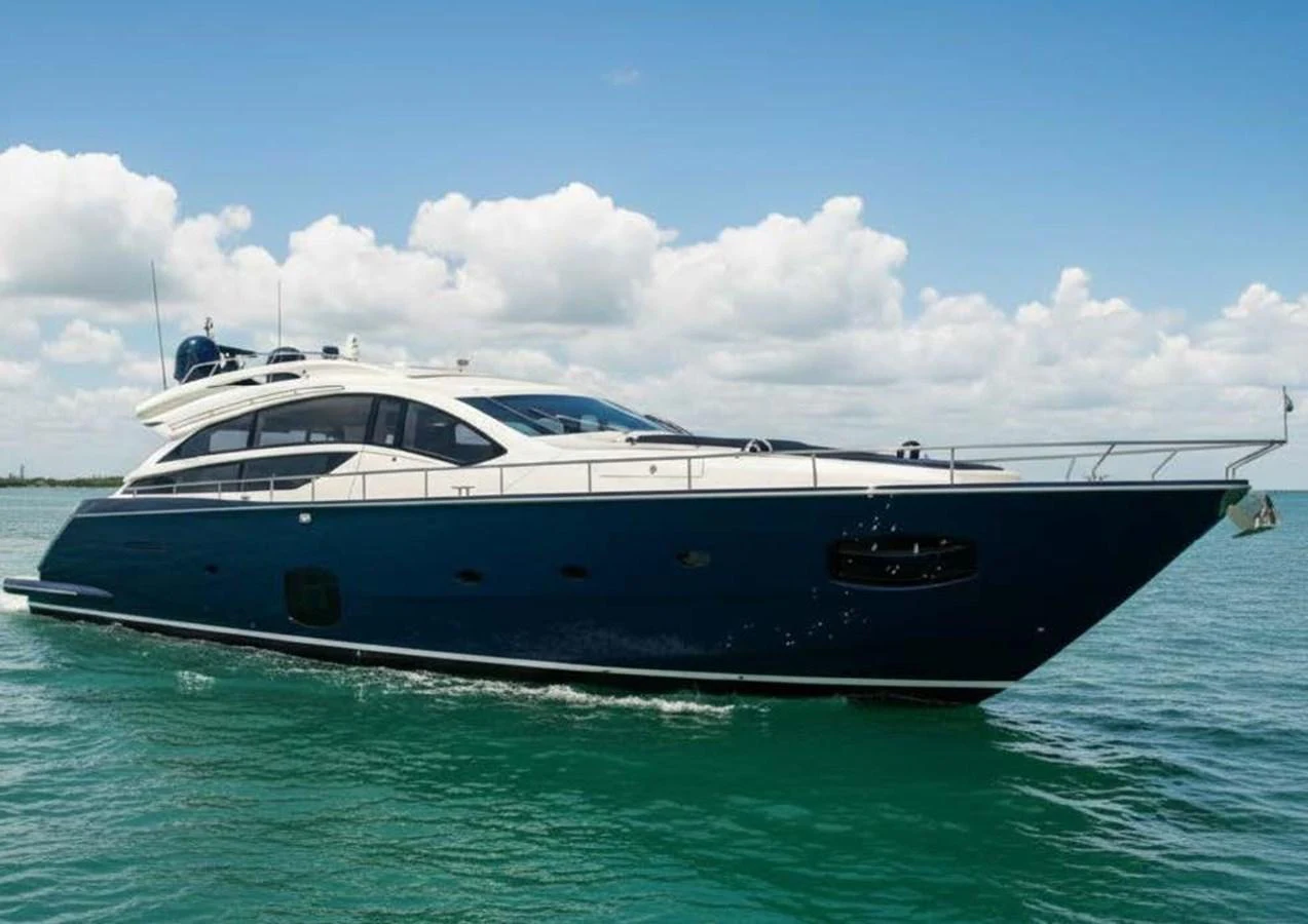 A sleek and modern yacht glides gracefully on calm waters under a clear sky. aboard DOROTHY ANN Yacht for Sale