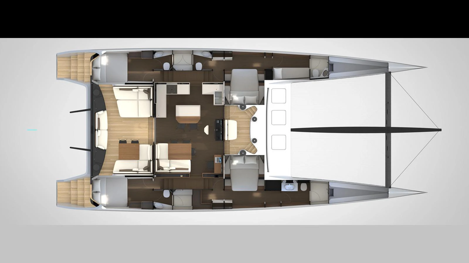 This image showcases the detailed layout plan of the yacht's interior spaces. aboard GUNBOAT 80 Yacht for Sale