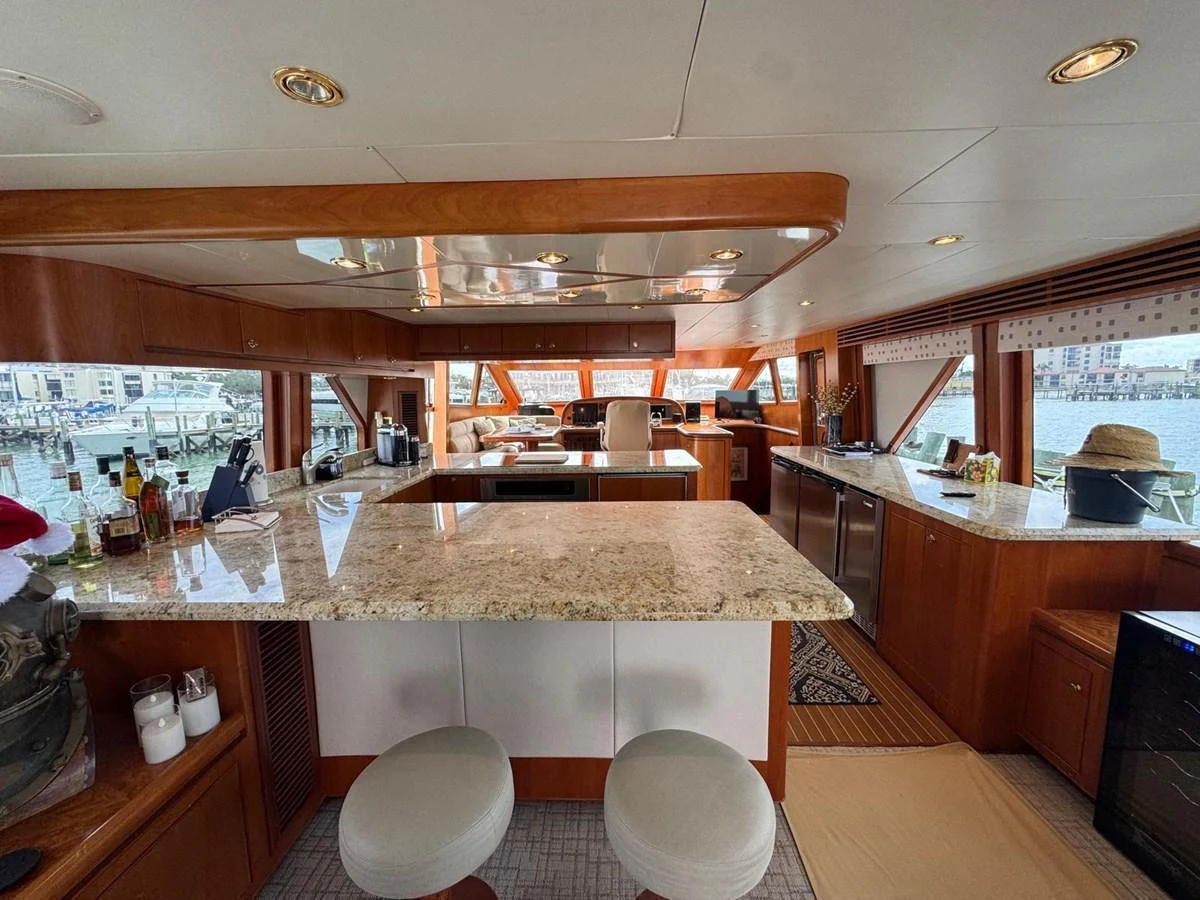 The yacht's galley features a spacious and well-appointed layout with modern amenities and ample counter space. aboard 68' HARGRAVE OPEN BRIDGE Yacht for Sale