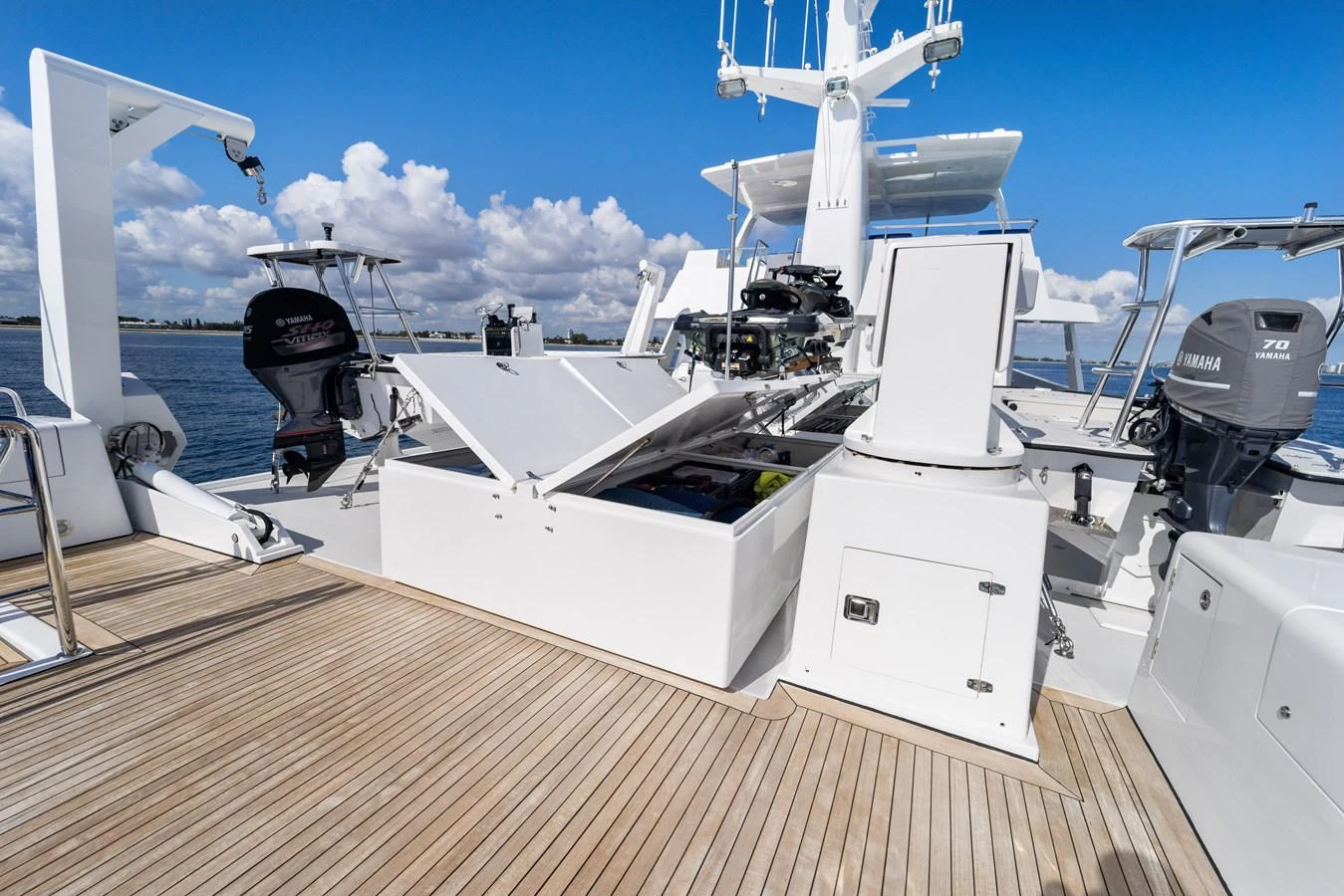 a boat on a deck aboard STAMPEDE Yacht for Sale