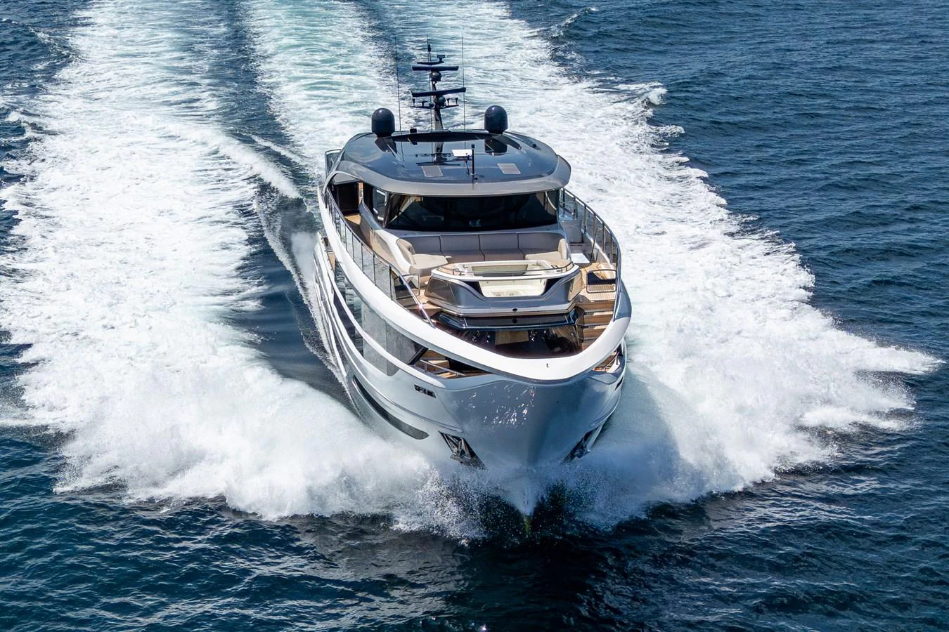 a military ship on the water aboard SPLASH Yacht for Sale