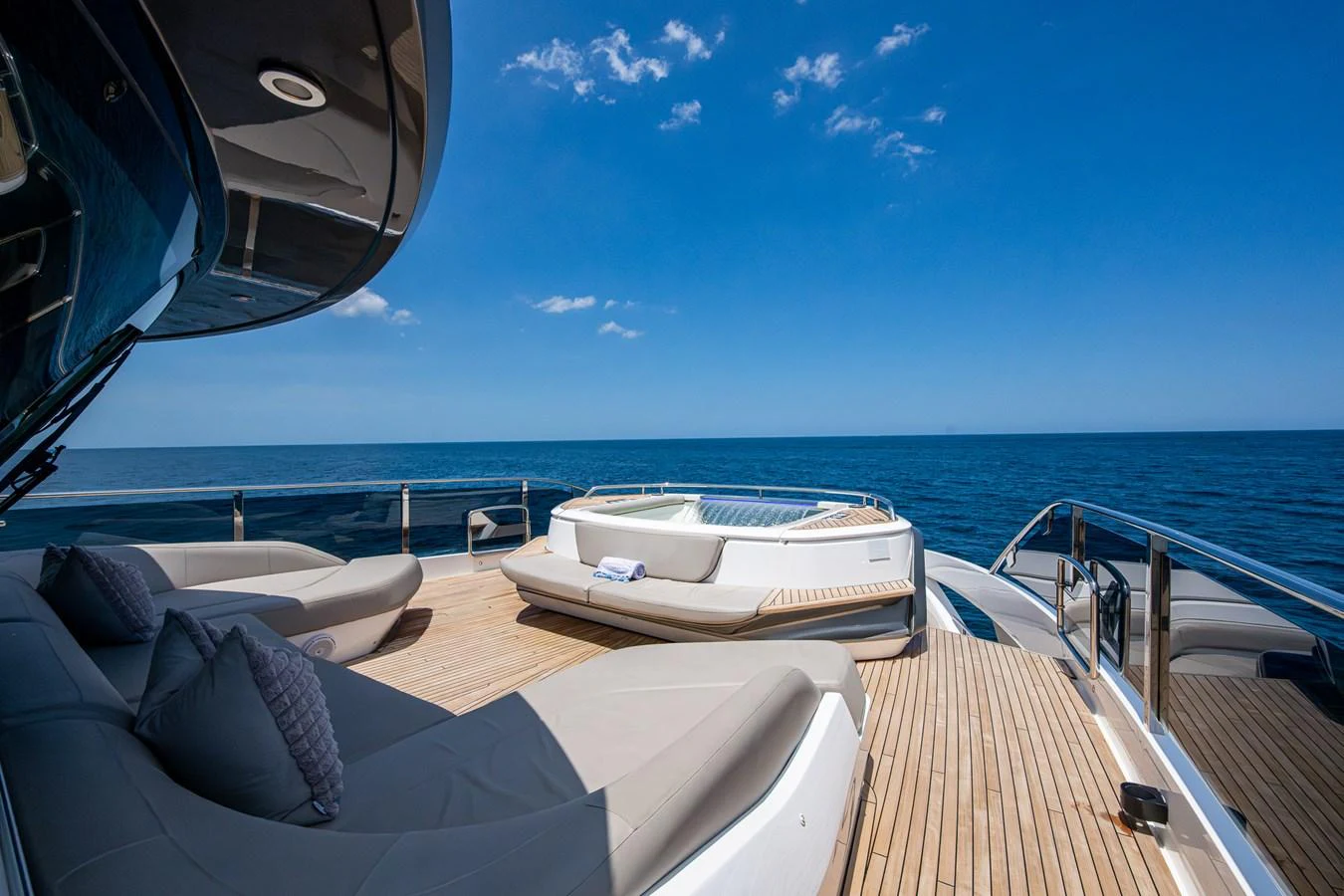 a boat on a deck aboard SPLASH Yacht for Sale