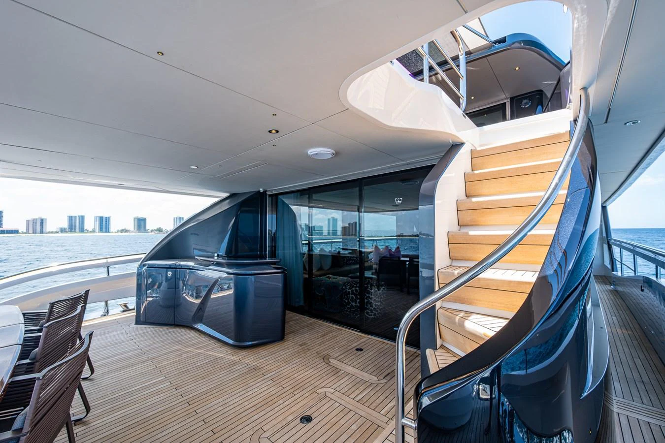 a boat on a deck aboard SPLASH Yacht for Sale
