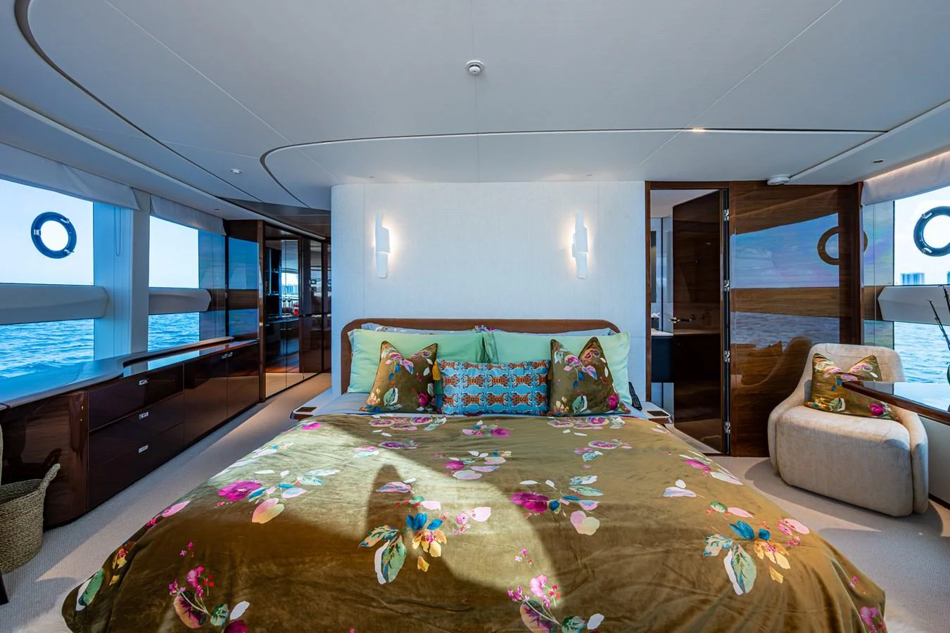 a bed in a room aboard SPLASH Yacht for Sale