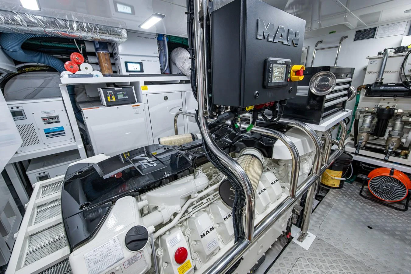 a room with machinery aboard SPLASH Yacht for Sale
