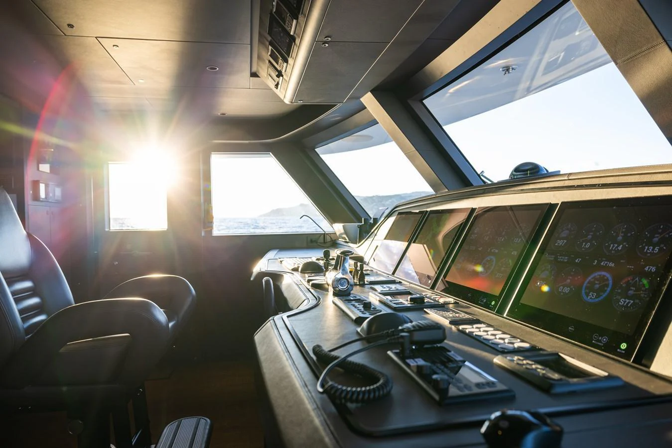 a control panel in a control room aboard STELLAMAR Yacht for Sale