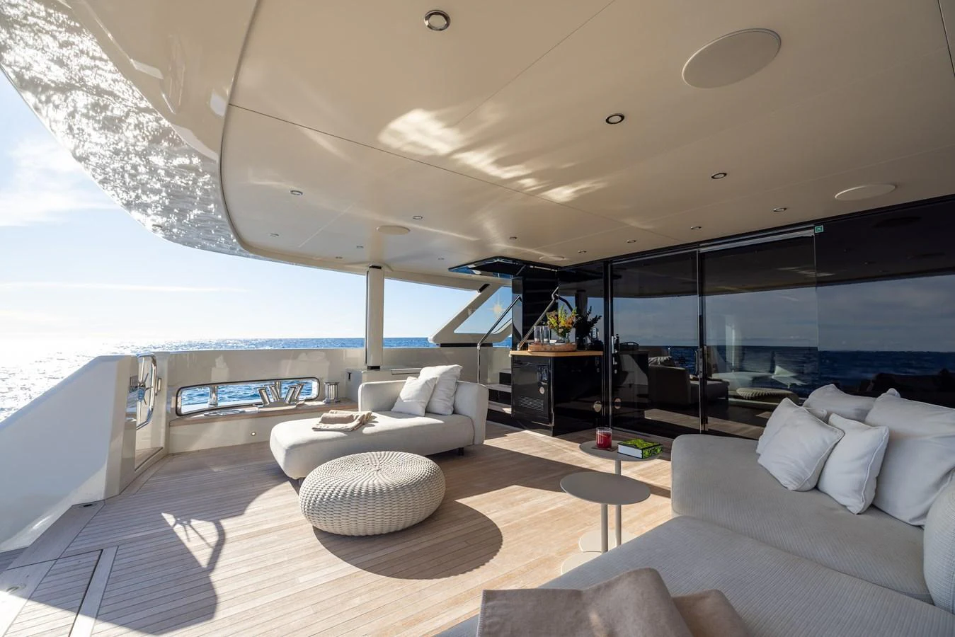 a modern looking living room aboard STELLAMAR Yacht for Sale