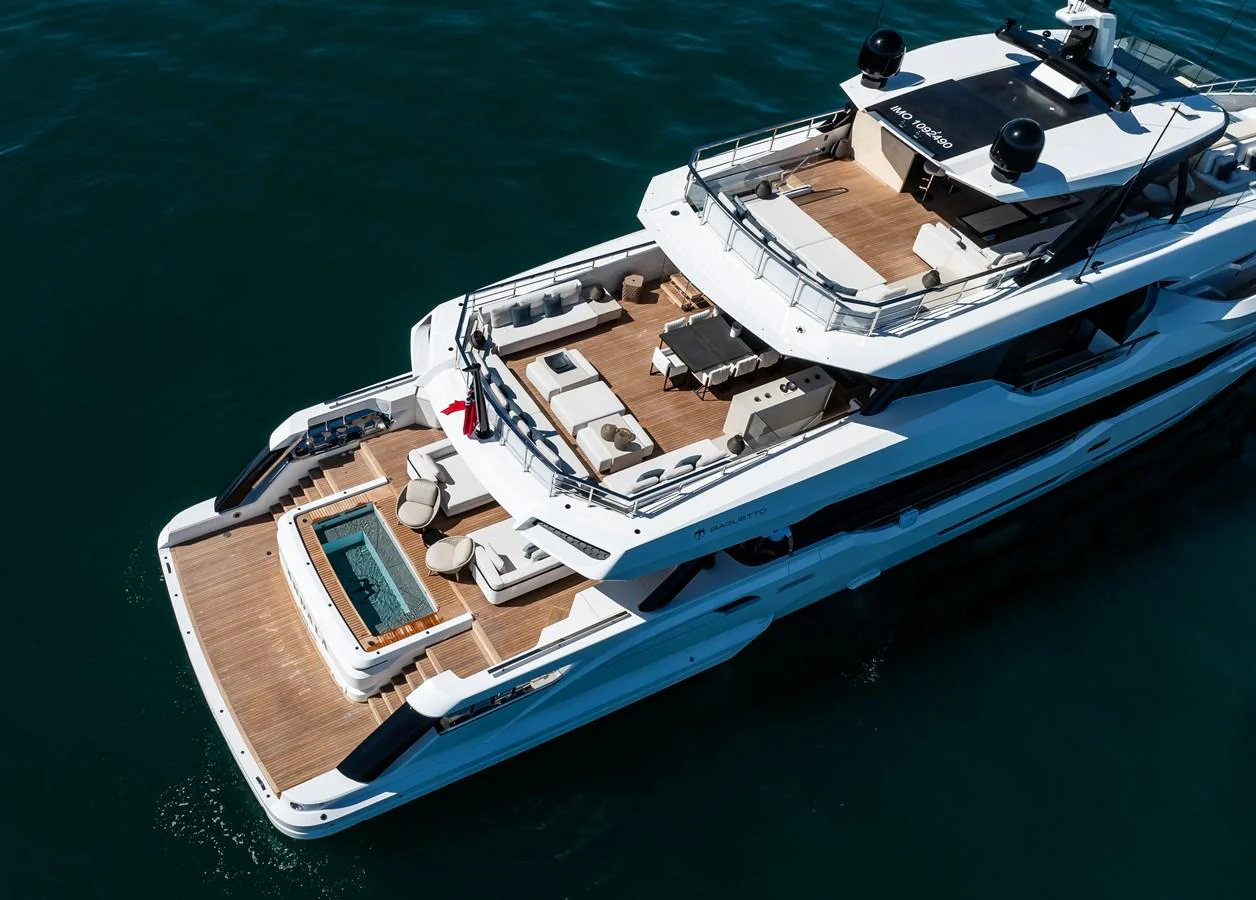 The yacht's aft deck features a luxurious pool and ample lounging areas, perfect for relaxation. aboard ANDALA Yacht for Sale