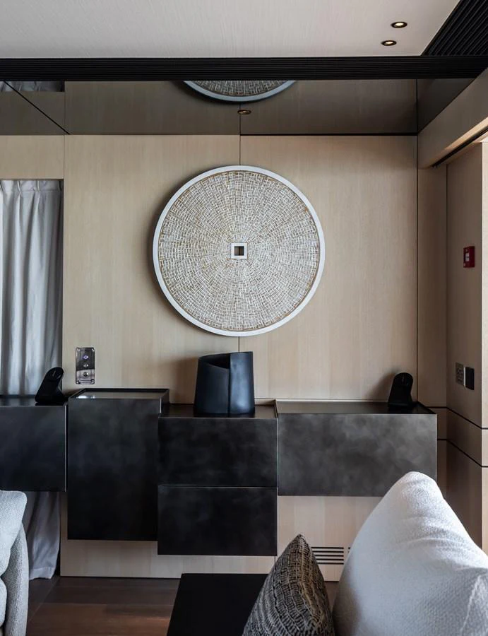 A stylish and modern interior space featuring contemporary decor and elegant finishes. aboard ANDALA Yacht for Sale