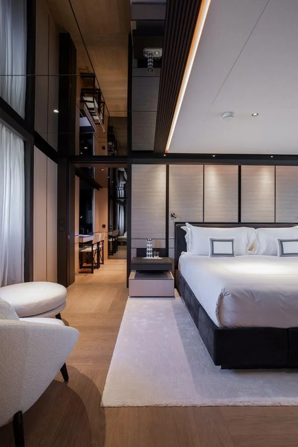 The master stateroom exudes elegance with its modern design and luxurious furnishings. aboard ANDALA Yacht for Sale