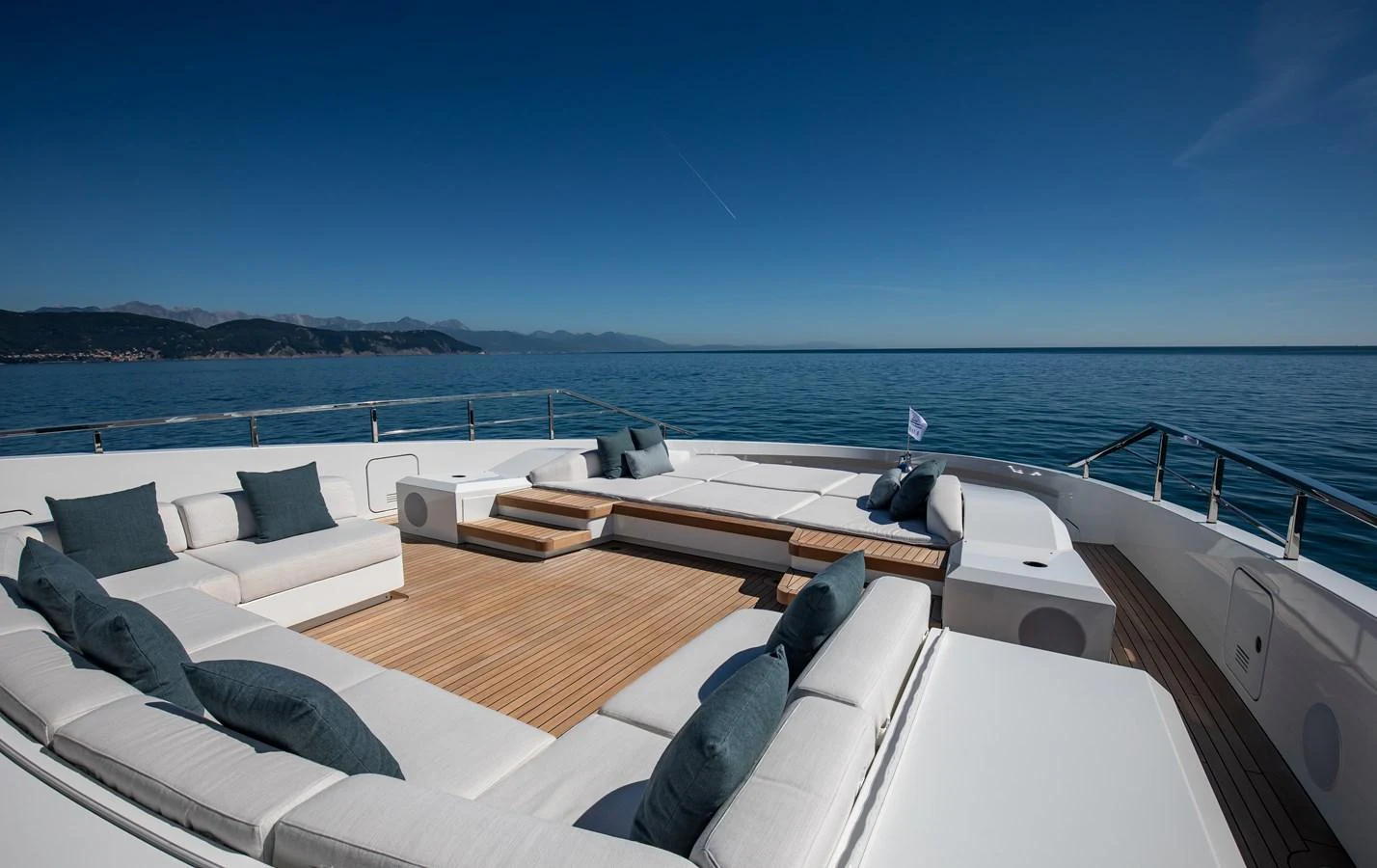 The foredeck features luxurious seating with stunning ocean views. aboard ANDALA Yacht for Sale