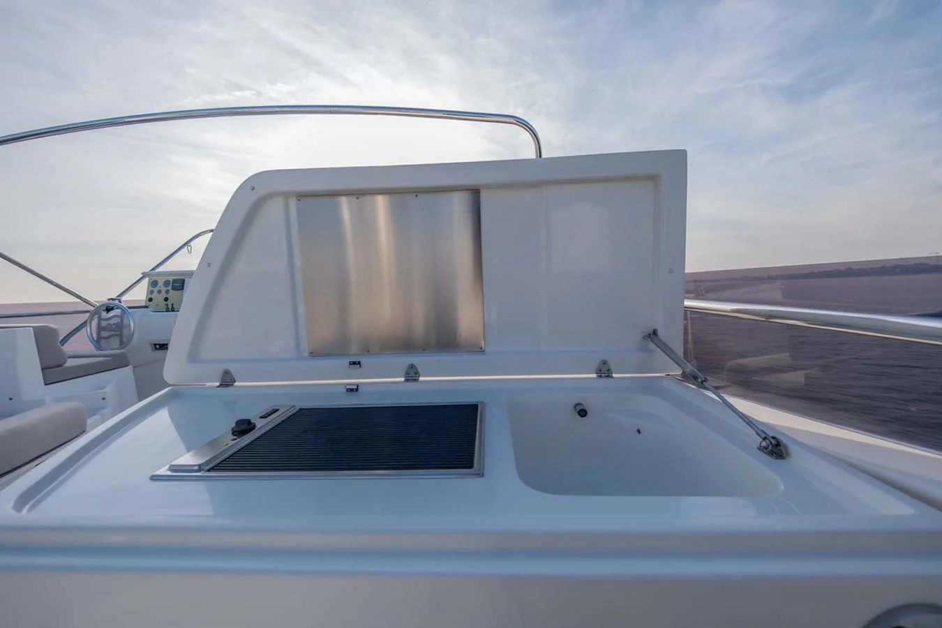 the front of a white boat aboard STELLINA Yacht for Sale