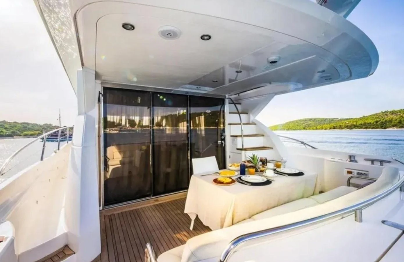 a table on a boat aboard 2 DRUNK Yacht for Sale