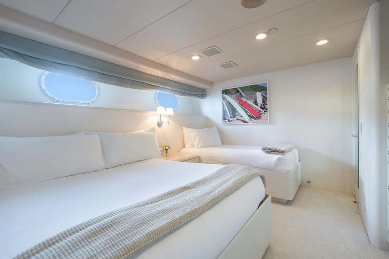 a room with two beds aboard CHANSON Yacht for Sale