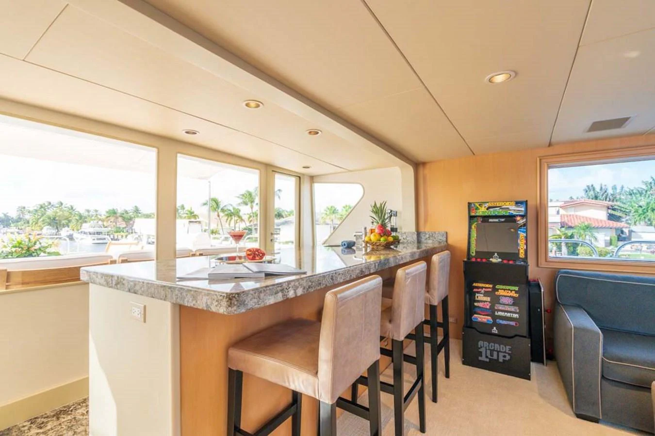 a kitchen with a large island aboard CHANSON Yacht for Sale