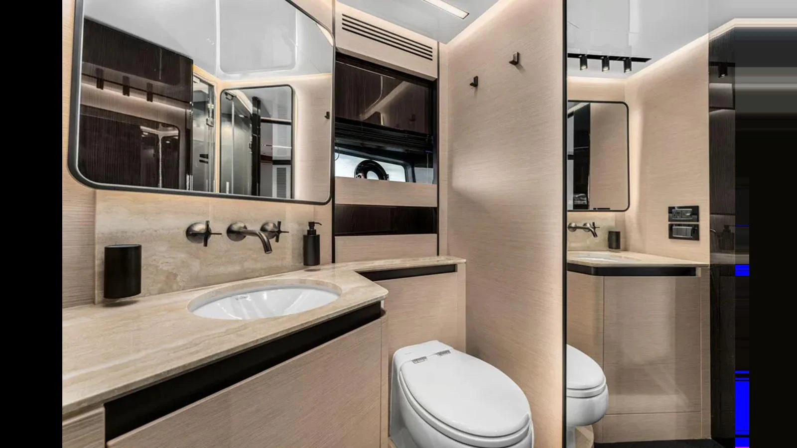 The yacht's bathroom features modern fixtures and a sleek design. aboard 2022 AZIMUT S10 Yacht for Sale