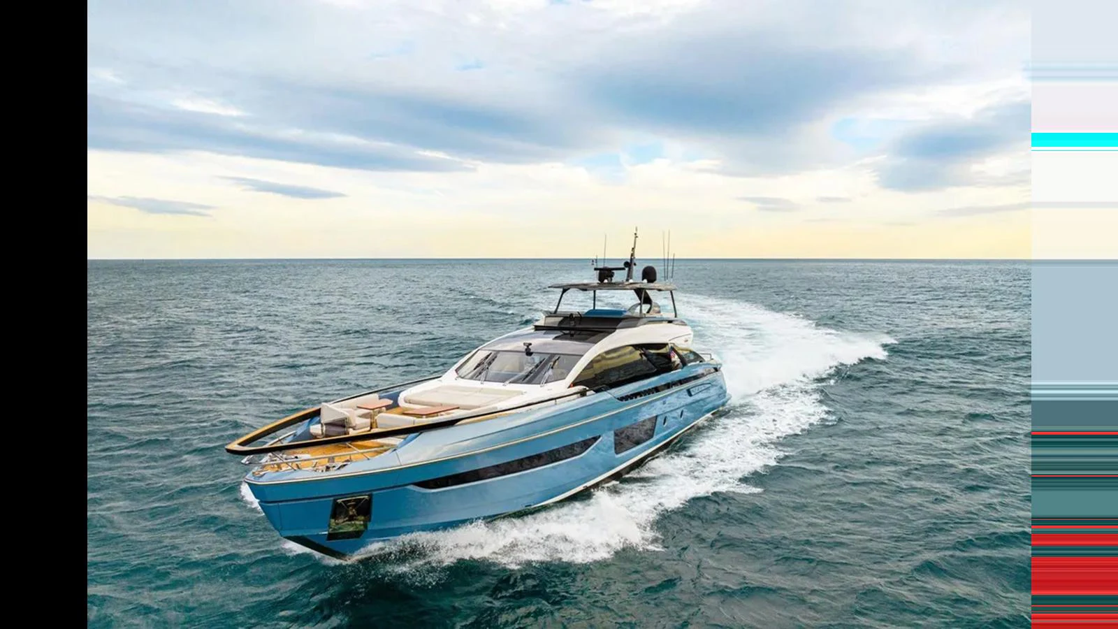A sleek yacht cruises through open waters under a partly cloudy sky. aboard 2022 AZIMUT S10 Yacht for Sale