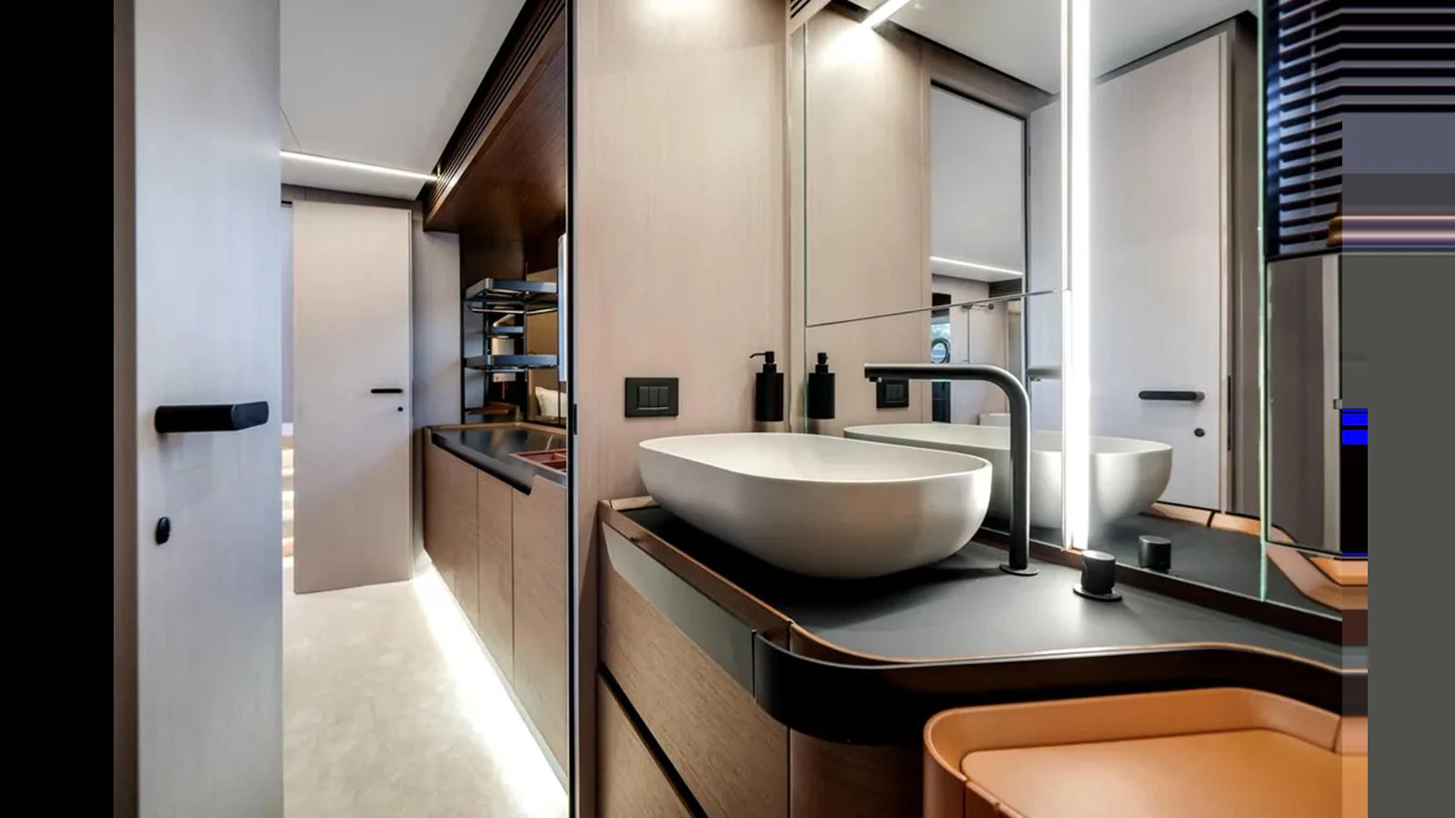 The yacht's bathroom features modern fixtures and a sleek design. aboard 2025 AZIMUT S8 Yacht for Sale