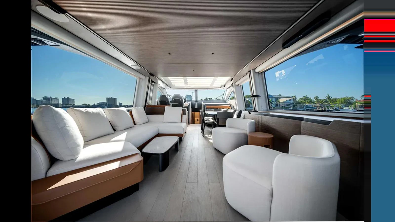 The salon features modern furnishings with ample natural light and panoramic views. aboard 2025 AZIMUT S8 Yacht for Sale