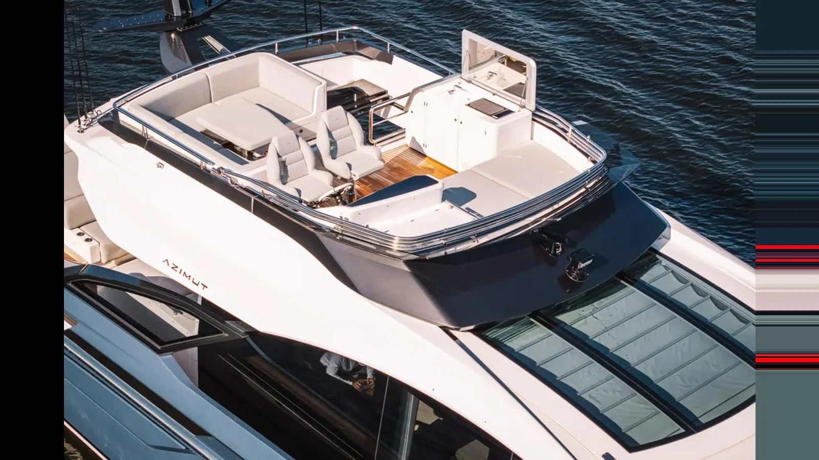 The yacht's flybridge offers a spacious and stylish outdoor area with comfortable seating and a small kitchenette. aboard 2025 AZIMUT S8 Yacht for Sale