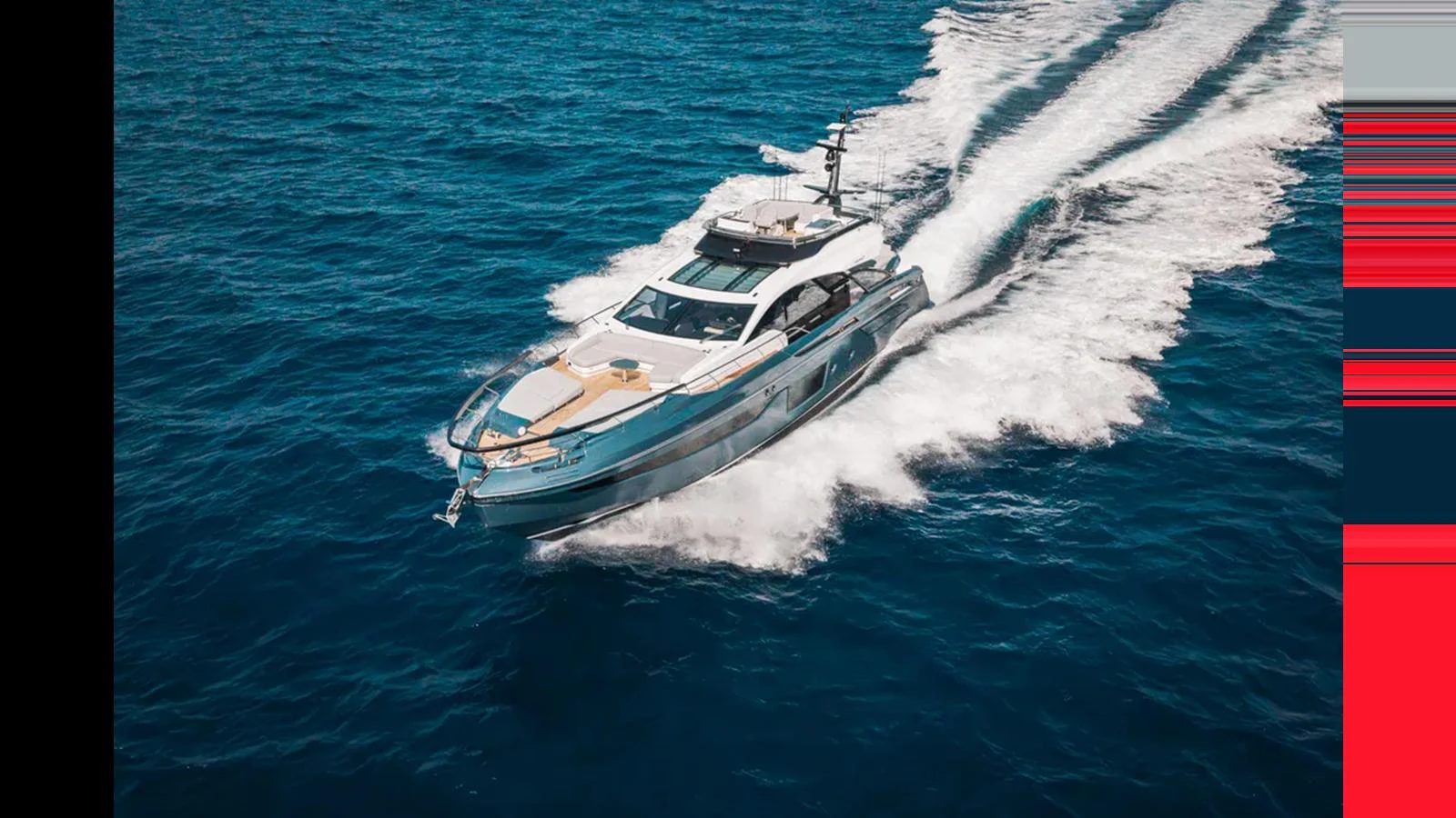 A sleek yacht cruises swiftly through the open sea, leaving a trail of white wake behind. aboard 2025 AZIMUT S8 Yacht for Sale