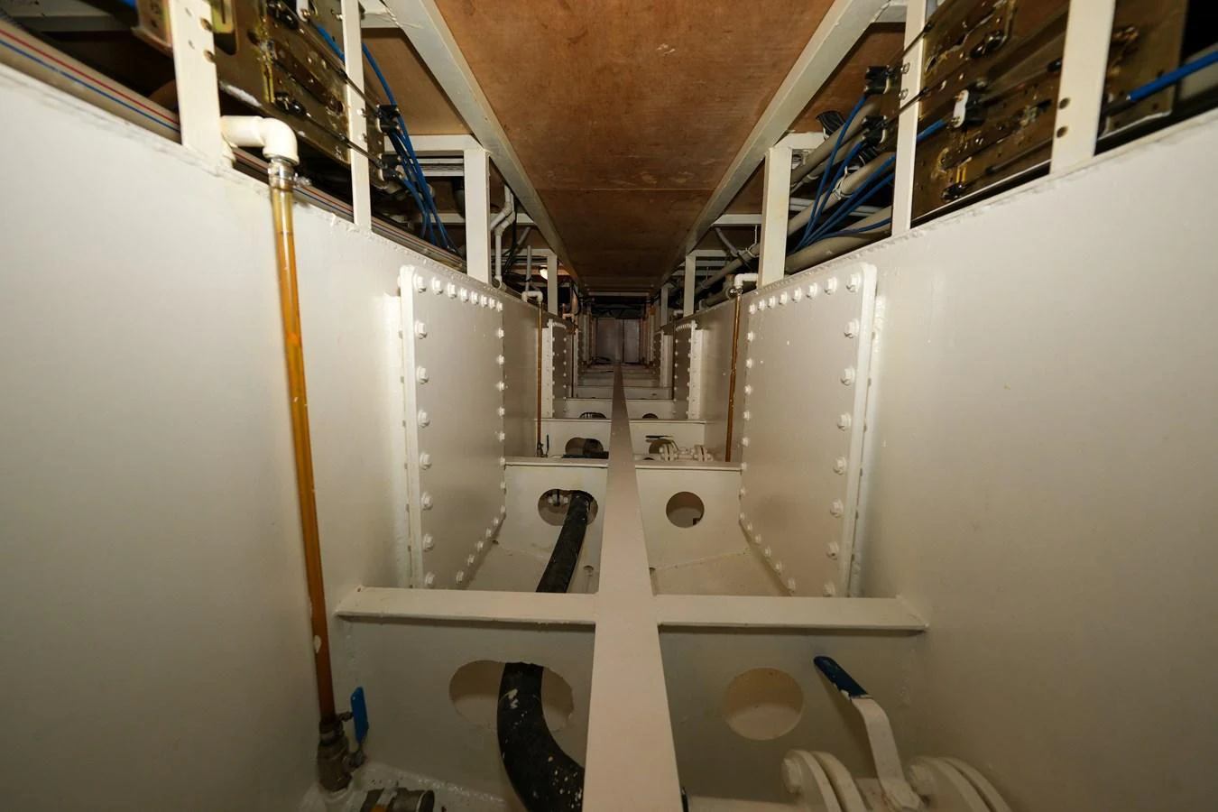 The image shows the technical and mechanical area of the yacht, highlighting its internal structure and components. aboard XANAX Yacht for Sale