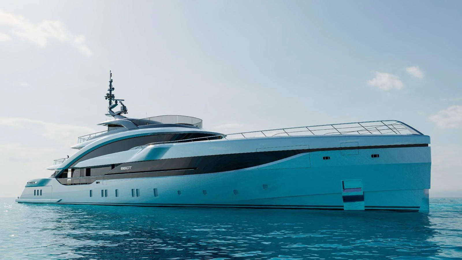 A sleek and modern yacht glides gracefully on calm waters under a clear sky. aboard GRANTURISMO 66M Yacht for Sale
